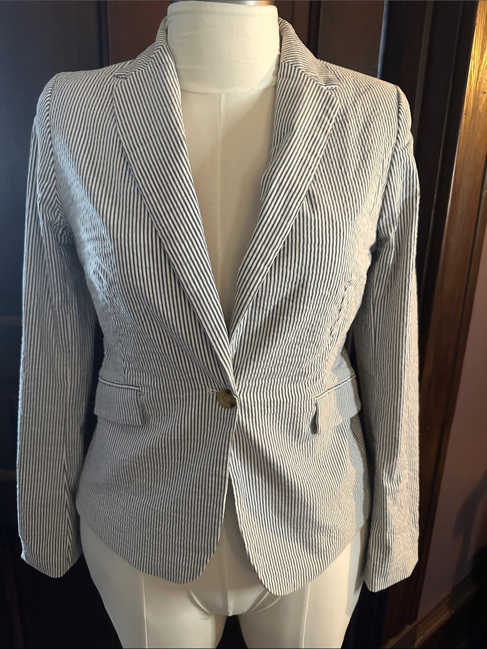 Striped Stretch Seersucker Blazer - Women's Blue/White Tailored Jacket